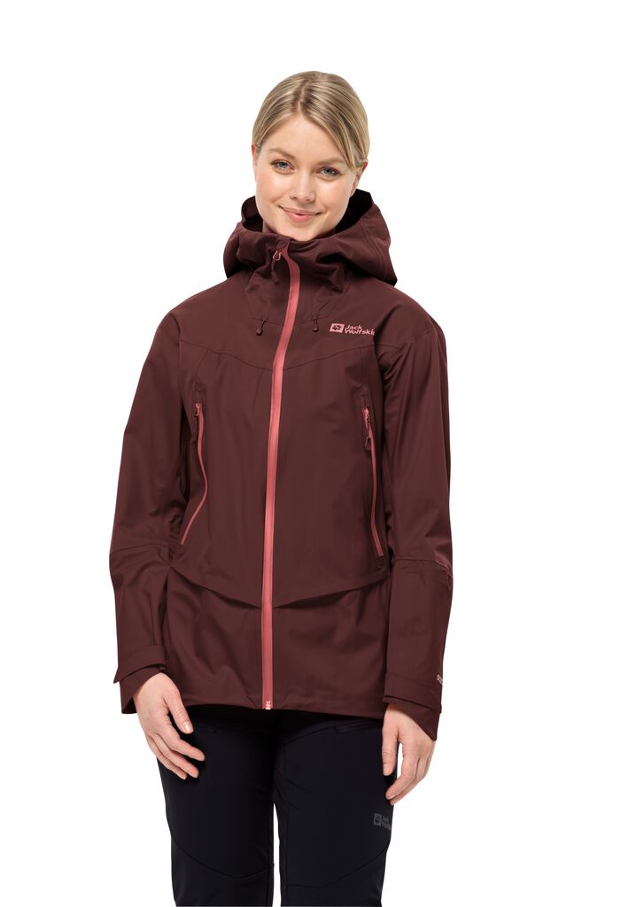 Hardshell for women S system jacket – maroon dark with ALPSPITZE RECCO® W WOLFSKIN JACK 3L - tracking ski - JKT touring PRO